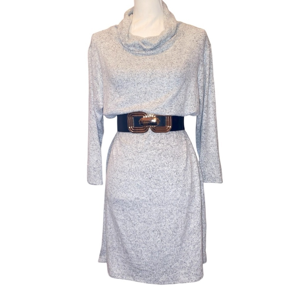 MARY SQUARE Soft Knit Sweater Shift Dress in Light Heather Gray Size Medium - Picture 2 of 7